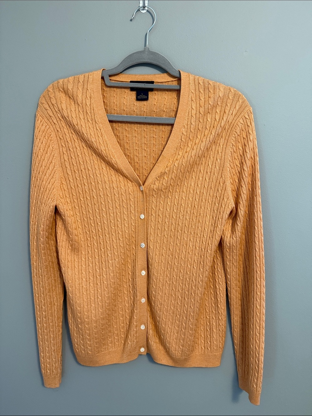 Classic Cable-Knit Cardigan in Peach